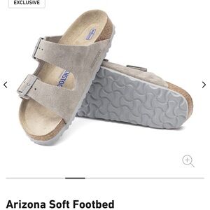 NEW in box. Birkenstock Arizona soft Footbed in Stone Coin, suede leather. 39 EU